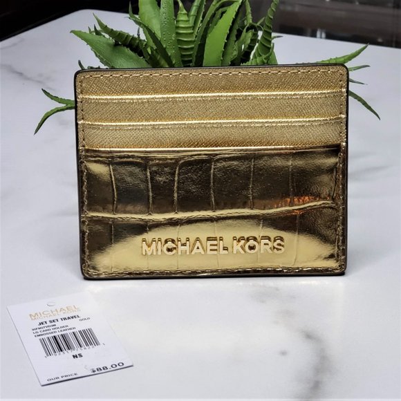 NWT MICHAEL KORS Gold Embossed Leather Card Case - Picture 2 of 2